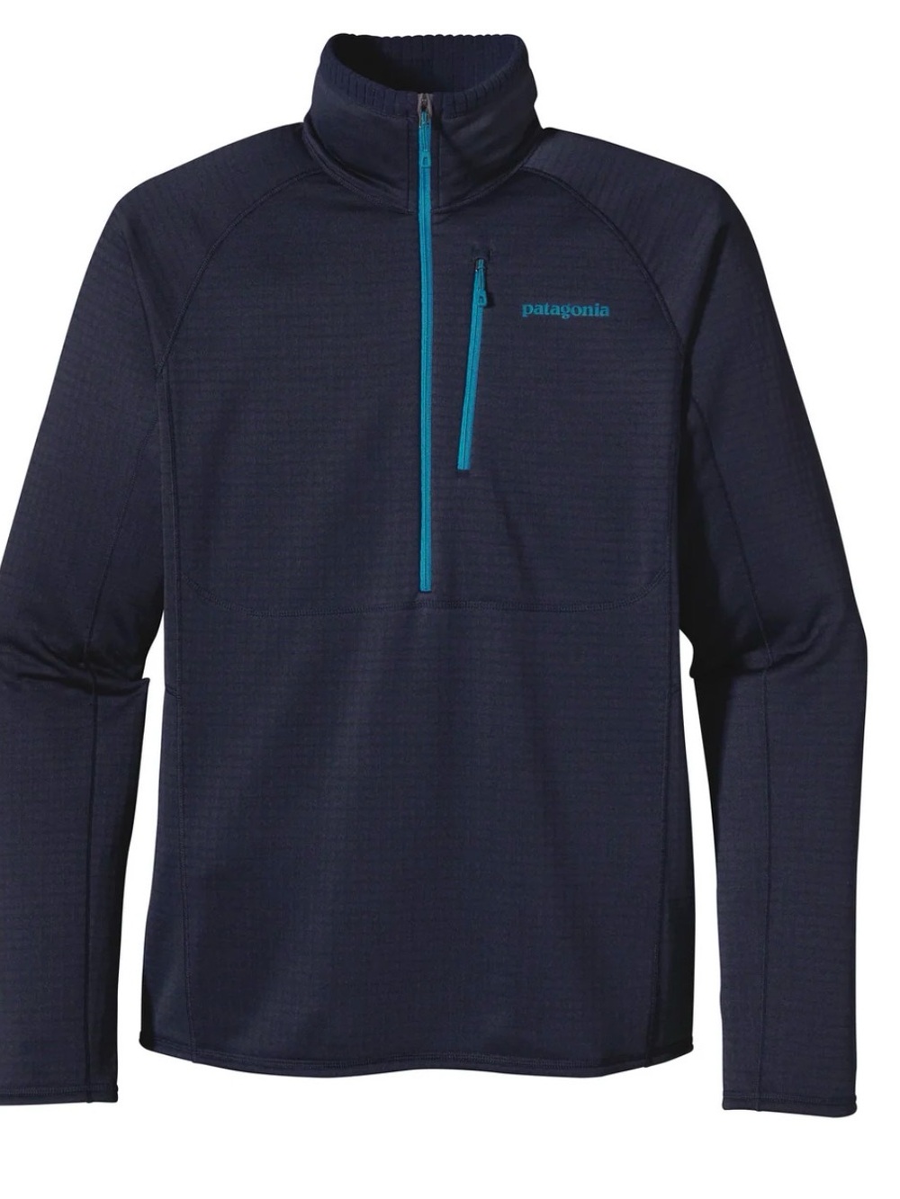 Patagonia Navy R1 Quarter Zip Waffle Pullover with Bright Blue Zippers